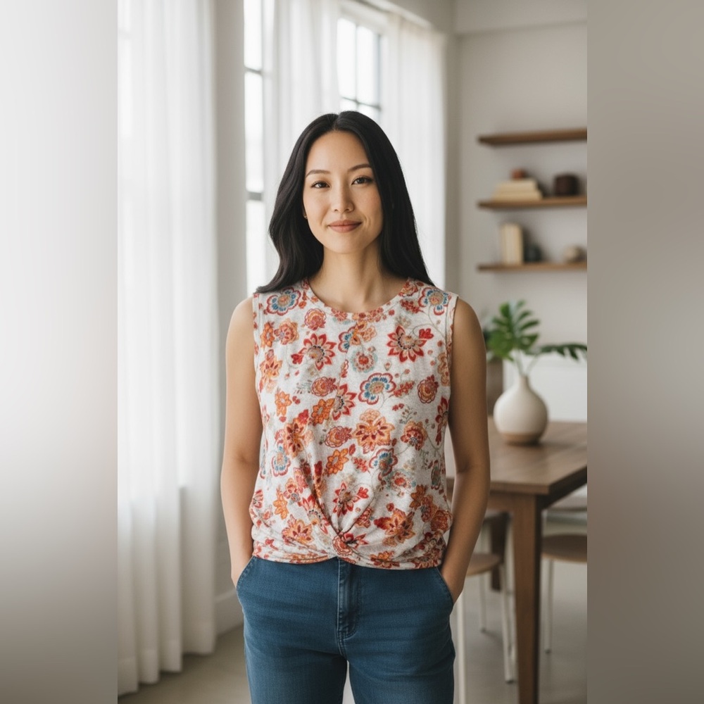 J. Jill- Small- Linen Floral Sleeveless Top - Multicolor Tank